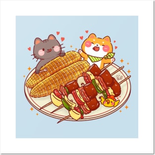 Shiba Inu Cat Roasted Corn BBQ Posters and Art